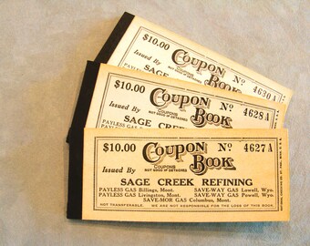 Vintage Lot 3 Gas & Olie Reclame Gas Coupon Boek Sage Creek Refining Montana