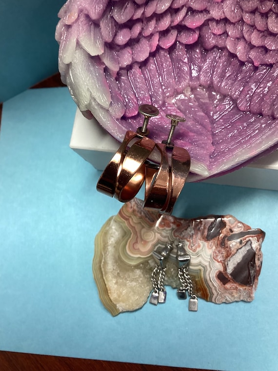 Vintage style screw back earrings copper Renoir a… - image 1