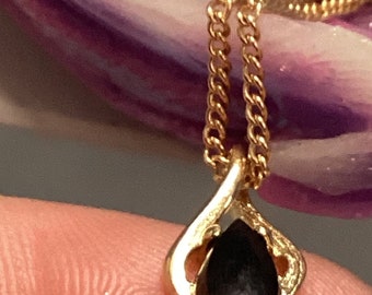Vintage Catalog Necklace Gold Marquise Black Onyx like stone.  Catalog #6401. Beautiful simple black and gold pendent. 18"