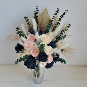 Navy Blush Sola Wood Bouquet: Boho Bridal Bouquet
