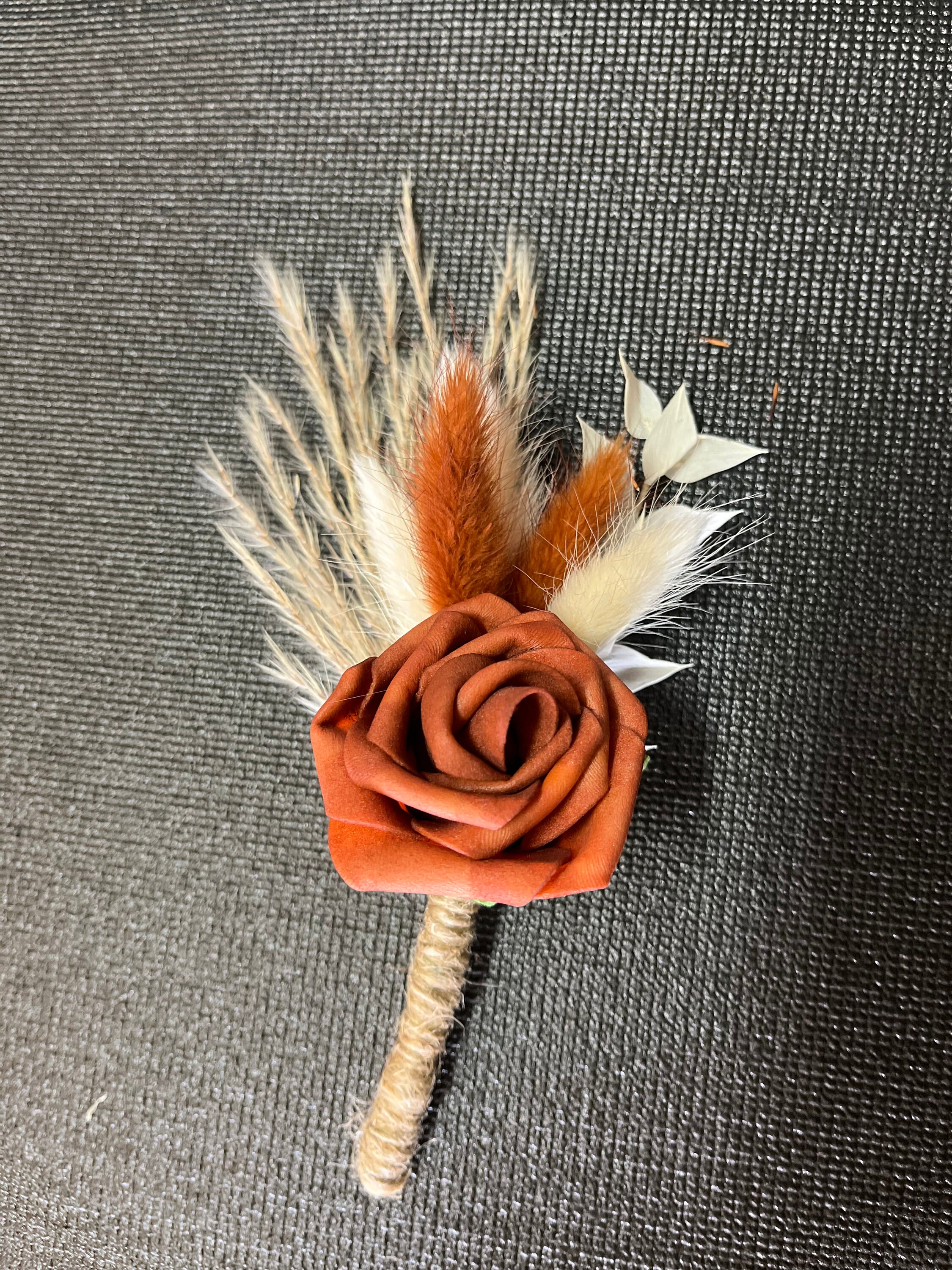 Terracotta boutonnière, burnt orange boutonnière, boutonnières, boho boutonnière, fall boutonnière