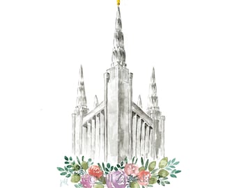 Portland Oregon, LDS Temple Watercolor Print DIGITAL DOWNLOAD