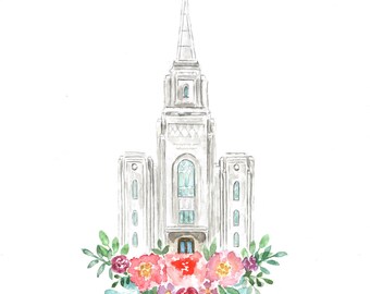 Brigham City Utah Temple Watercolor Print