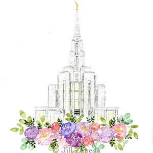 Oquirrh Mountain, Utah LDS Temple, (LDS Temple watercolor print)