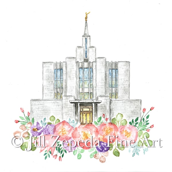 Calgary LDS Temple Watercolor, (Calgary, Alberta, Canada) LDS Temple Watercolor