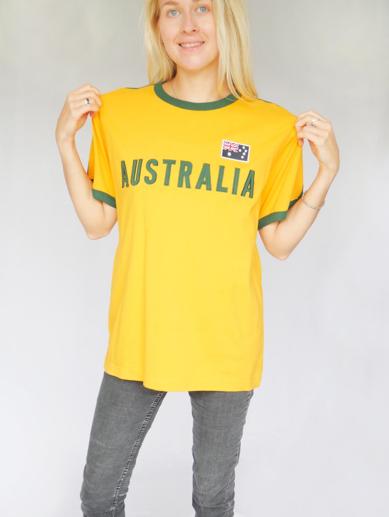 Vintage Australia Tshirt Yellow Top Women Australian Flag Etsy UK