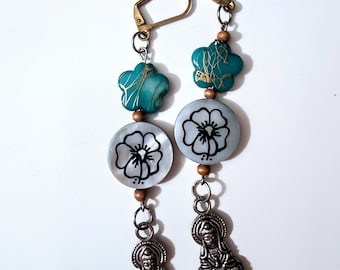 Blue Floral Buddha earrings