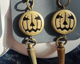 BRONZE jack-o'-lantern & spike dangle earrings