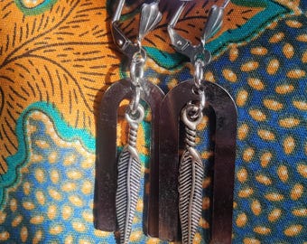 silver bow & feather earrings