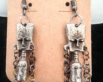 African goddess silver earrings