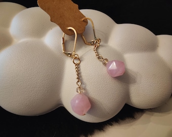rose quartz gold chain earrings