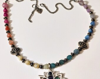 Rainbow lotus necklace
