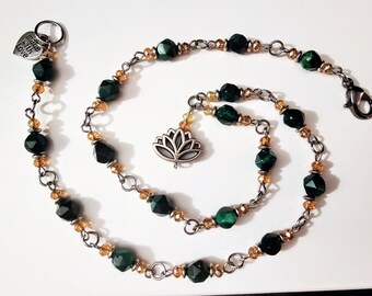 Green tigers eye lotus necklace