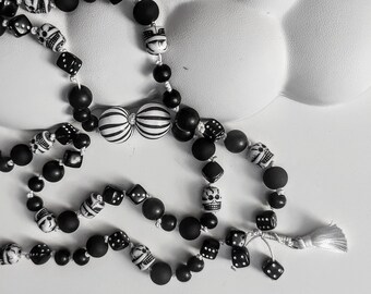 Skull & dice beaded wrap necklace