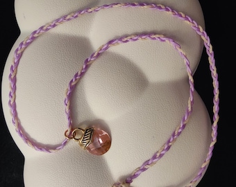 braided purple gold sparkle charm necklace