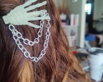 glow-in-the-dark skeleton hand chain hair clip