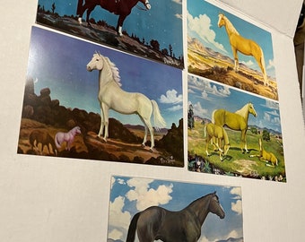 Vintage Horse Art Large Postcards - Vern Parker - 5 Postcards Bundle