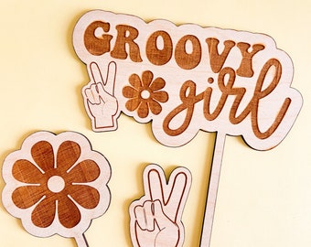 groovy girl / wood cake topper / hippie collection