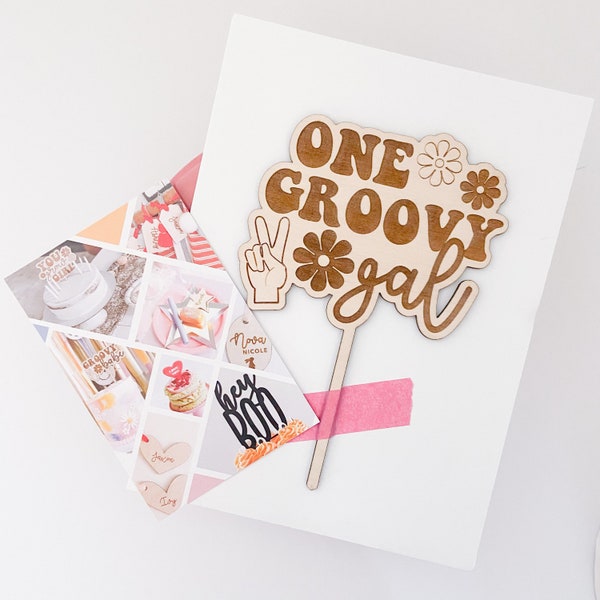 one groovy gal / wood cake topper / hippie collection