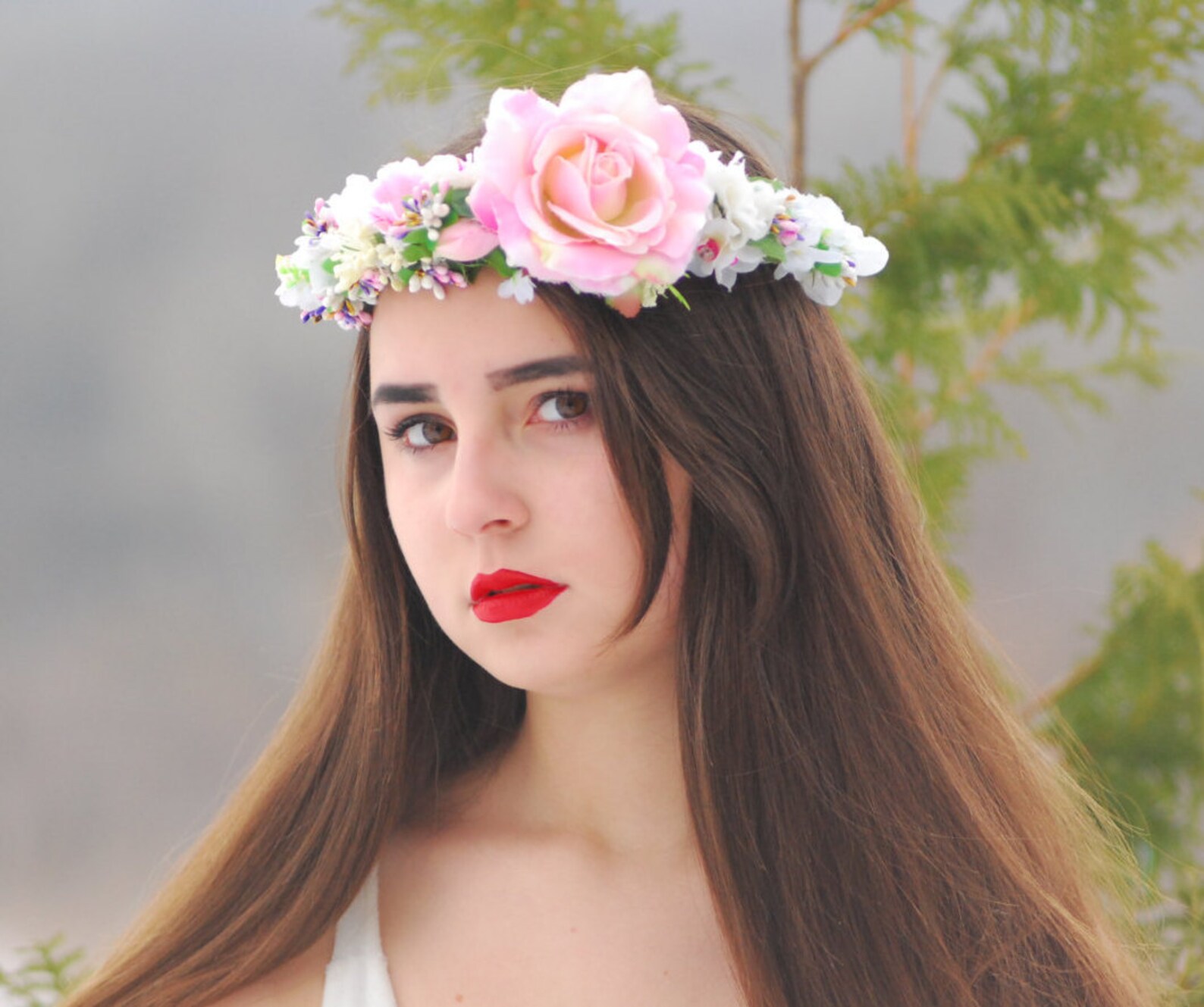 Pink floral crown wedding flower crown Girl flower crown Etsy