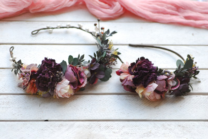 Dark purple Flower Crown Wedding Bridal flower crown Wedding Etsy