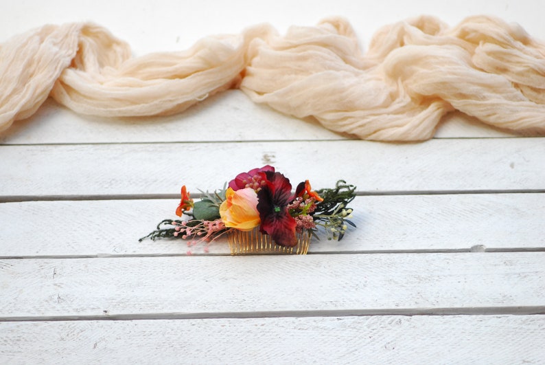 Salmon Burgundy flower crown Bridal hair wreath Wedding flower belt Floral crown Wedding crown Flower comb Wedding flower halo Bridal wreath