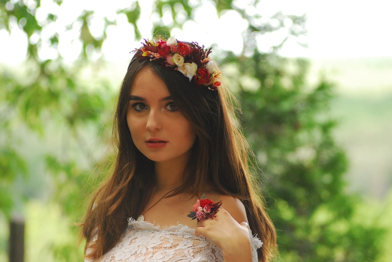 Red Flower ring Floral ring Bridal ring Romantic ring Wedding floral accessories Bridal flower ring Fairy wedding ring Forest ring Handmade