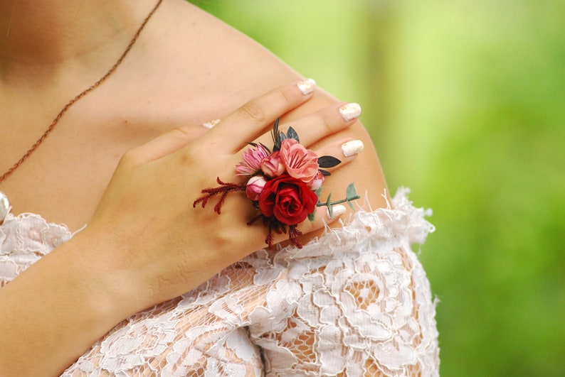 Red Flower ring Floral ring Bridal ring Romantic ring Wedding floral accessories Bridal flower ring Fairy wedding ring Forest ring Handmade