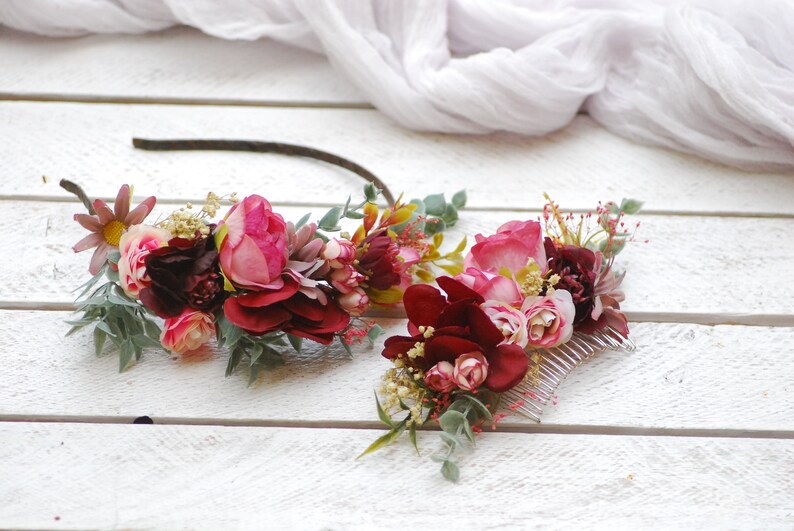 Burgundy Peach Flower Crown Floral Comb Hair Comb Hair Flowers Flower Headband Wedding Flower Crown Bridal Flower Crown Wedding Flowers Weddings Hair Accessories Valresa Com