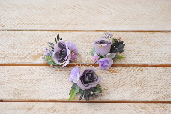 Purple Hair Pins Set Of Hair Accessories Hair Flowers Wedding Etsy