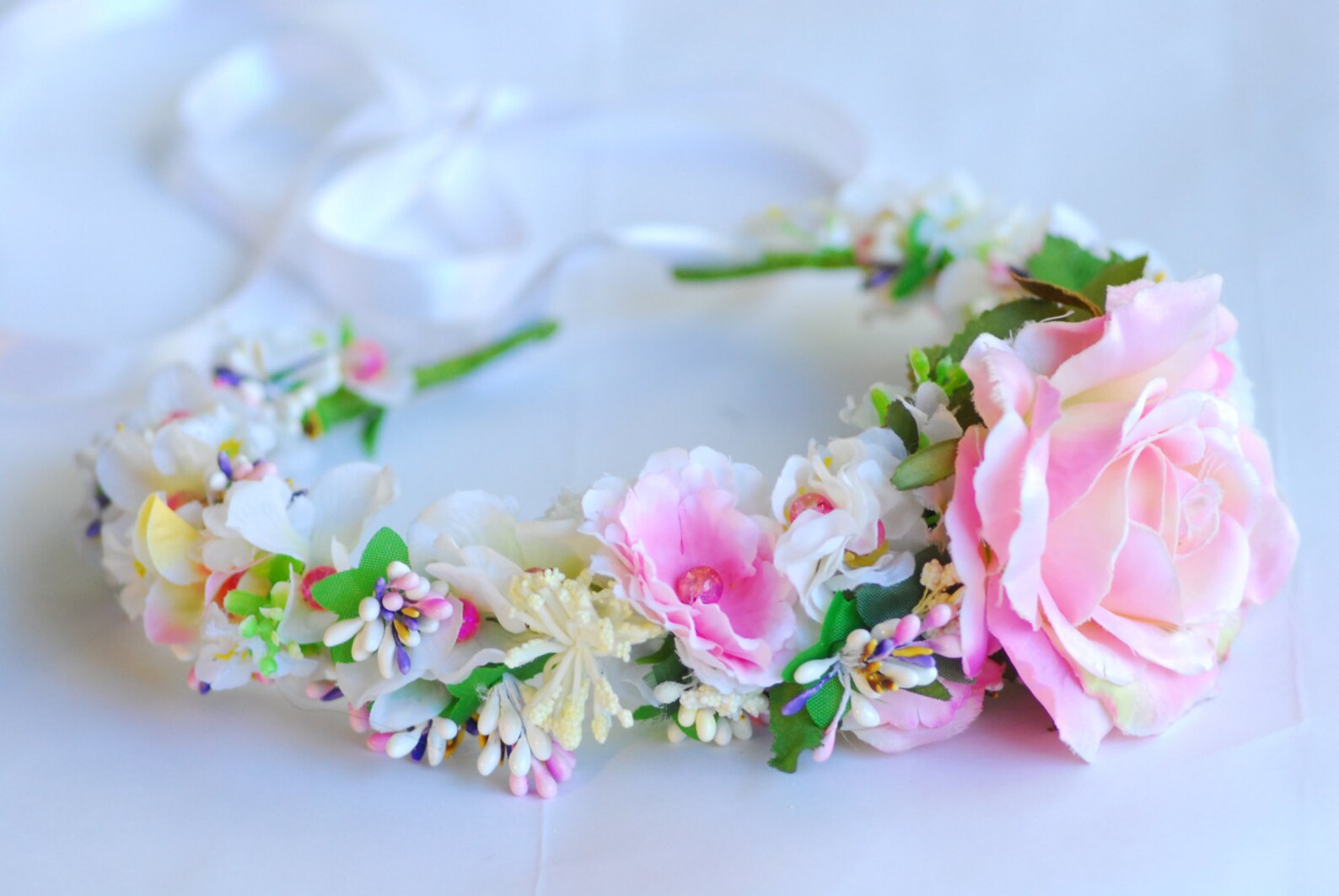 Pink floral crown wedding flower crown Girl flower crown Etsy