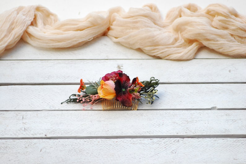 Salmon Burgundy flower crown Bridal hair wreath Wedding flower belt Floral crown Wedding crown Flower comb Wedding flower halo Bridal wreath