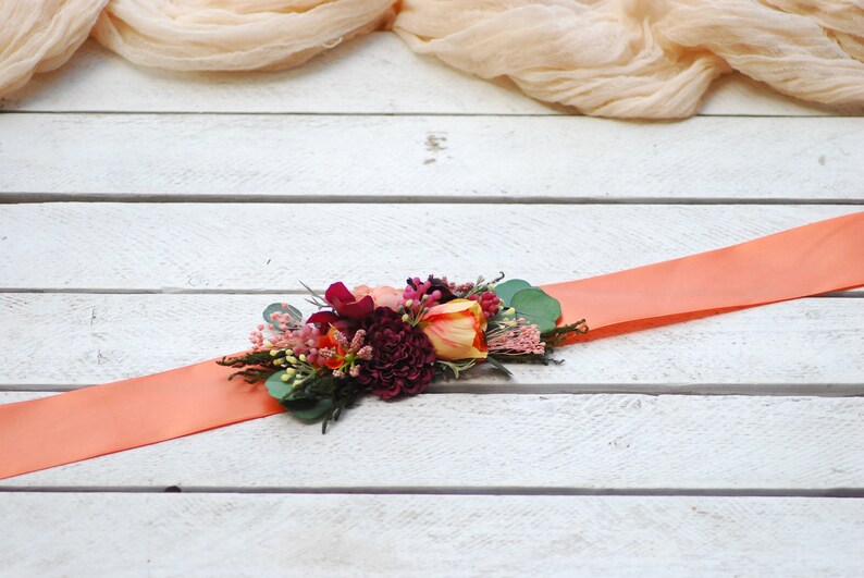 Salmon Burgundy flower crown Bridal hair wreath Wedding flower belt Floral crown Wedding crown Flower comb Wedding flower halo Bridal wreath