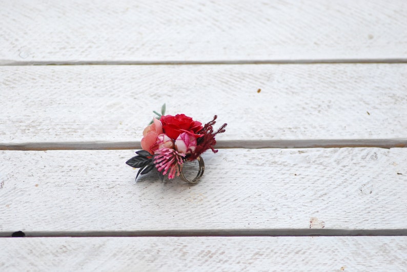 Red Flower ring Floral ring Bridal ring Romantic ring Wedding floral accessories Bridal flower ring Fairy wedding ring Forest ring Handmade