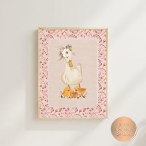 Mother Duck Vintage Printable Art, Cottage Core Decor, Digital Downloadable Wall Art, Nursery Art, Girl Nursery Art, Cottagecore Wall Print