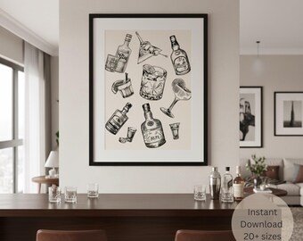 Trendy Bar Print: Minimalist Home Bar Decor, Instant Download, 20+ sizes