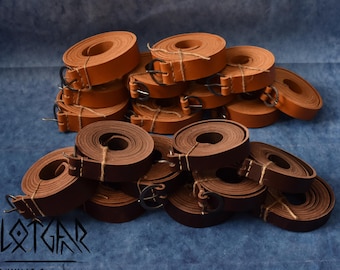 Leather Viking belt with iron D shape buckle.