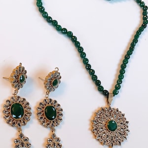 NEW ARRIVAL!  Green kundan Neckalce Earring Jewelry Set, Jhumki, Mala, Bridal Jewelry Set!