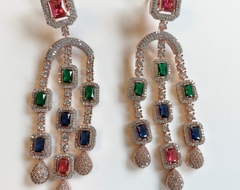 NEW ARRIVAL, multi color American diamond statement earrings