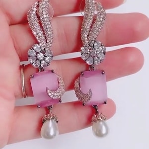 LATEST ARRIVAL, Onyx and cubic zirconium Earrings | statement jewelry |