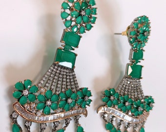 Emerald flower statement earrings, statement jewelry.