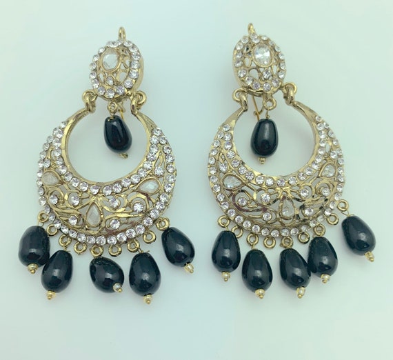 Black Chandbali Jhumki Earrings Hyderabadi Jewelry Pakistani | Etsy