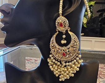 BEST SELLER | Indian hydrabadi Jadau Chandbali Earrings with Saharay | Traditional jewelry