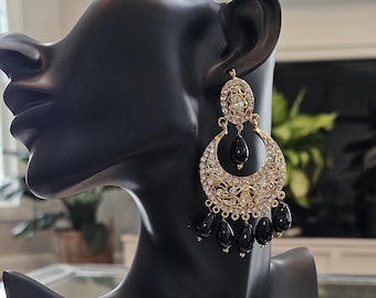 Black Chandbali Jhumki Earrings, Hyderabadi Jewelry Pakistani Jewelry, indian wedding-