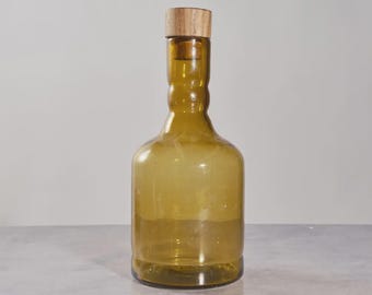 Botella de agua de vidrio ámbar soplado a mano con tapón de madera – Decantador de vidrio reciclado, artículos de bar y decoración para el hogar