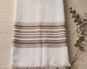Juego de 2 paños de cocina Antigua Stripe color marrón espresso, tejidos a mano en algodón.