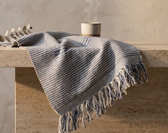 Camino de mesa azul de 70 pulgadas en algodón para decoración navideña / Camino de mesa reversible para comedor