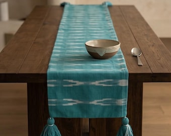 Moroccan Teal Blue Table Runner | Cotton Dining Table Decor | Home Linen