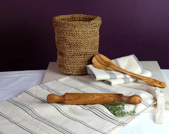 Kitchen Towel Set with Olive Wood Spoon Gift