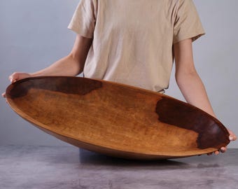 Bol ovalado de madera XXL de 71 cm (28 pulgadas), tallado a mano. Ideal como centro de mesa o para servir.